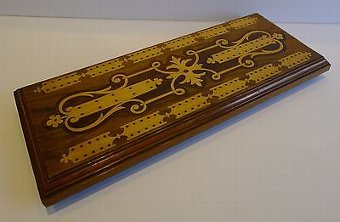 Huge Antique English Inlaid Walnut Cribbage Board c.1880