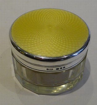 English Sterling Silver & Guilloche Enamel Jar or Box - 1940