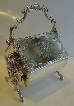 Unusual Antique Automated English Biscuit Box / Server Dated 1894