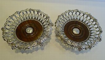 Finest Antique English Elkington Silver Plate Wine Coasters (Pair) - 1854