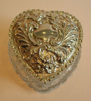Large Antique Crystal and Sterling Silver Heart Box