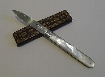 Antique English Sterling Silver & Mother of Pearl Fruit Knife - 1832