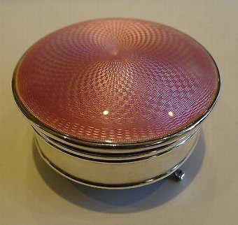 Fabulous English Sterling Silver & Pink Guilloche Enamel Jewelry Box