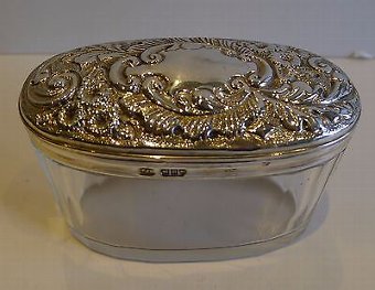 Antique Large Oval Antique English Cut Crystal & Sterling Silver Vanity Jar of Box