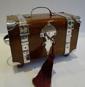 Fabulous Antique English Oak & Silver Plated Tea Caddy by Henry Bourne - 1879
