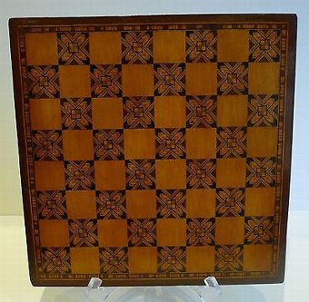 Unusual Antique English Tunbridge or Parquetry Inlaid Chess / Games Board c.1870