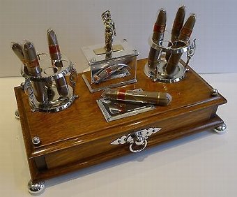 Antique English Oak & Silver Plated Cigar Box c.1890