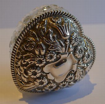Pretty Antique Cut Glass & Sterling Silver Heart Box - Chester 1901