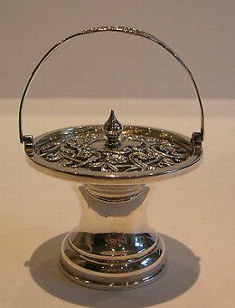 Small Antique English Figural Sterling Silver Pot Pourri - Flower Basket