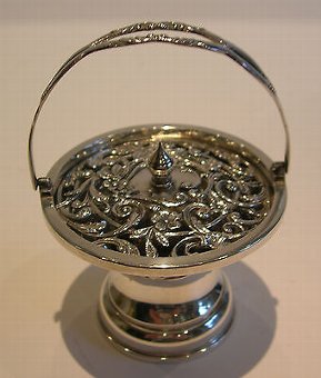 Antique Small Antique English Figural Sterling Silver Pot Pourri - Flower Basket