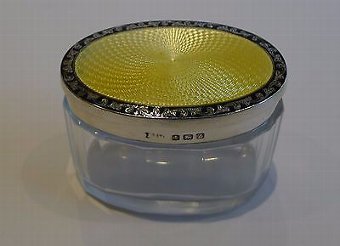 Vintage English Sterling Silver & Guilloche enamel Lidded Vanity Jar