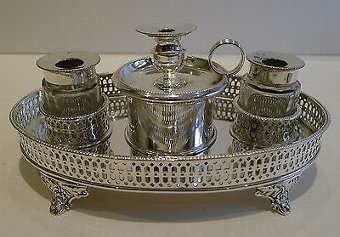 Antique English Georgian Sheffield Plate Standish / Inkstand c.1795