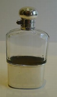 Small Antique English Glass & Sterling Silver Hip / Liquor Flask