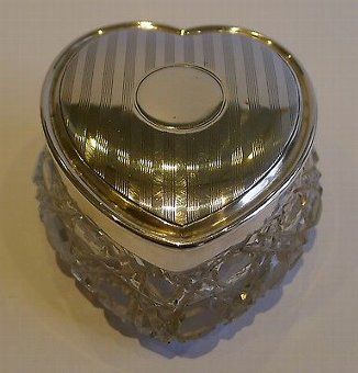Antique English Cut Crystal & Sterling Silver Heart Shaped Box - 1909