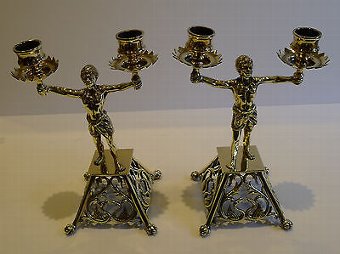 Pair Antique English Brass Blackamoor Candlesticks c.1872
