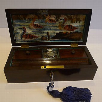 Unusual English William IV Fitted Rosewood Travel Writing Box c.1830