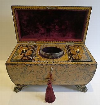 Fabulous Antique English Penwork Double Compartment Tea Caddy c.1820