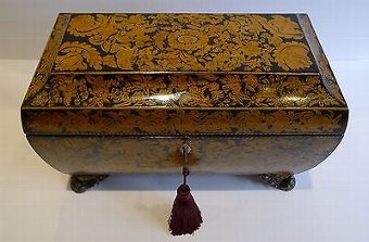 Antique Fabulous Antique English Penwork Double Compartment Tea Caddy c.1820