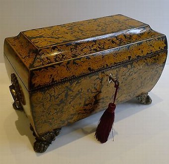 Antique Fabulous Antique English Penwork Double Compartment Tea Caddy c.1820