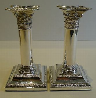 Pair Antique English Sterling Silver Candlesticks by Henry Matthews - 1896