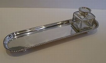 Antique English Sterling Silver Inkwell / Pen Tray / Desk Tidy - 1910