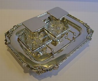Handsome Antique English Inkstand in Silverplate & Cut Crystal c.1900
