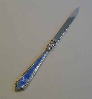Antique English Silver & Blue Guilloche Enamel Letter Opener - 1910