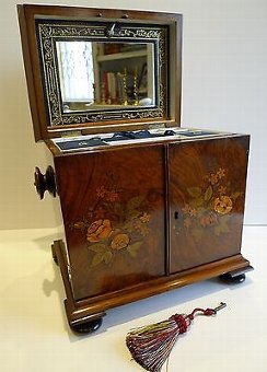 Magnificent Antique English Marquetry Inlaid Walnut Compendium c.1820