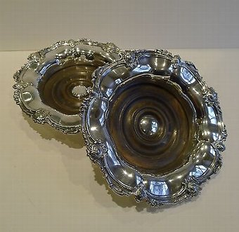 Magnificent Pair Antique English Silver Plated Wine Coasters c.1880