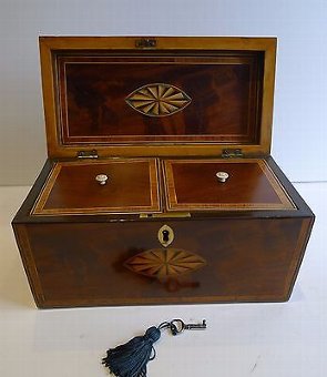 George III English Inlaid Mahogany Tea Caddy c.1800