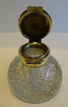 Antique Mammoth Antique English Partners Desk Inkwell With Agate Mount c.1860