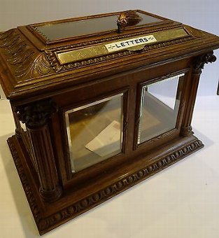 Antique English Carved Oak Letters / Postal Box by Halstaff & Hannaford, London