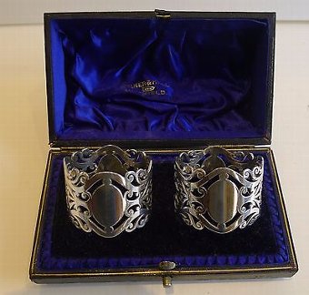 Top Quality Pair Antique Sterling Silver Napkin Rings By Walker & Hall