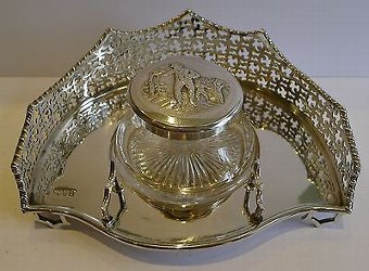 Grand Antique English Sterling Silver Inkwell - London 1899