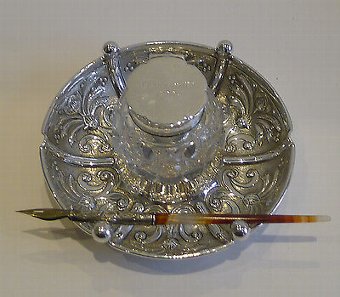 Handsome Antique English Sterling Silver Inkwell - 1906