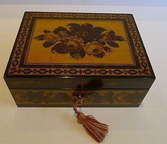 Antique Tunbridge Ware Box by Thomas Barton, Late Nye (original label) c.1850