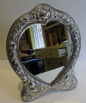 Fabulous Large Antique English Sterling Silver Mirror - 1903