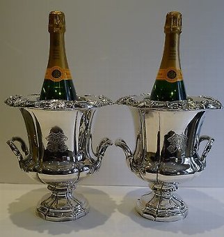 Pair Antique English Old Sheffield Plate Wine Coolers c.1820