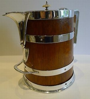 Large Antique English Coopered Oak Water Jug - Dated 1882