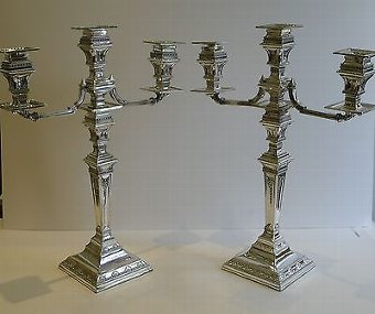 Magnificent Pair Grand Antique English Three Light Candelabra c.1880