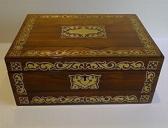 English Regency Jewelry or Desk Box - Cut Brass Inlaid c.1820