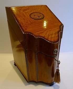 English Sheraton Satinwood Shell Inlaid Knife Box - Converted To Stationary
