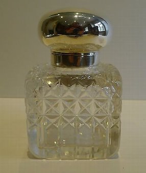 Large Antique English Cut Crystal & Sterling Silver Inkwell - 1915