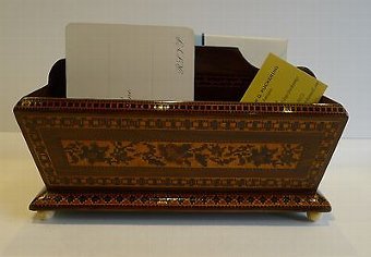 Very Unusual Antique English Tunbridge Ware Letter Rack / Stationery Holder
