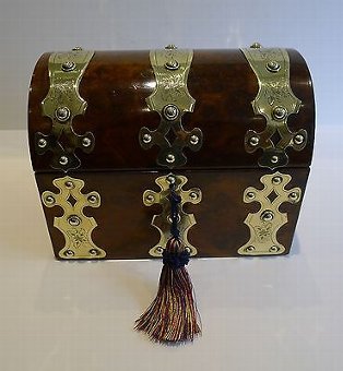 Oversized Antique English Walnut & Brass Tea Caddy c.1860