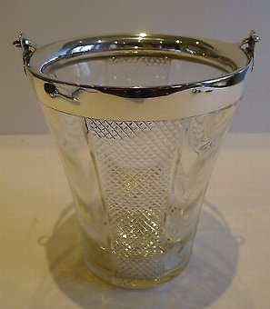 Antique Antique English Glass & Silver Plate Ice Bucket by John Grinsell c.1900