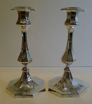 Pair Antique English Silver Plated Candlesticks by Elkington - 1851