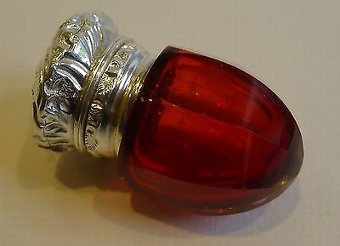 Antique English Ruby Glass & Sterling Silver Vinaigrette c.1880