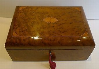 Antique English Birdseye Maple Writing Slope / Lap Desk With Secret Drawers