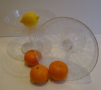 Stunning Pair Antique English Etched Glass Tazza c.1900